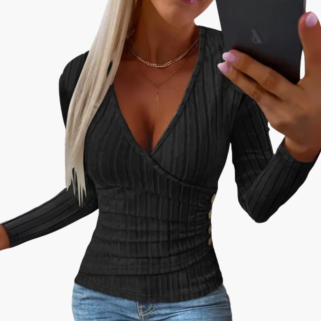 1-2025-09-12T123343.300.jpg Women's V-Neck Sweater with Side Buttons - Image 1