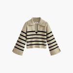 Women's Pullover with V-Neck and Striped Surface