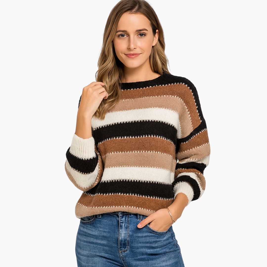 1-2025-09-13T132929.426.jpg Women's Pullover with Round Neck and Striped Surface - Image 1