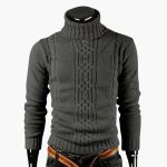 Men's Pullover with Turtleneck and Cable Knit Pattern