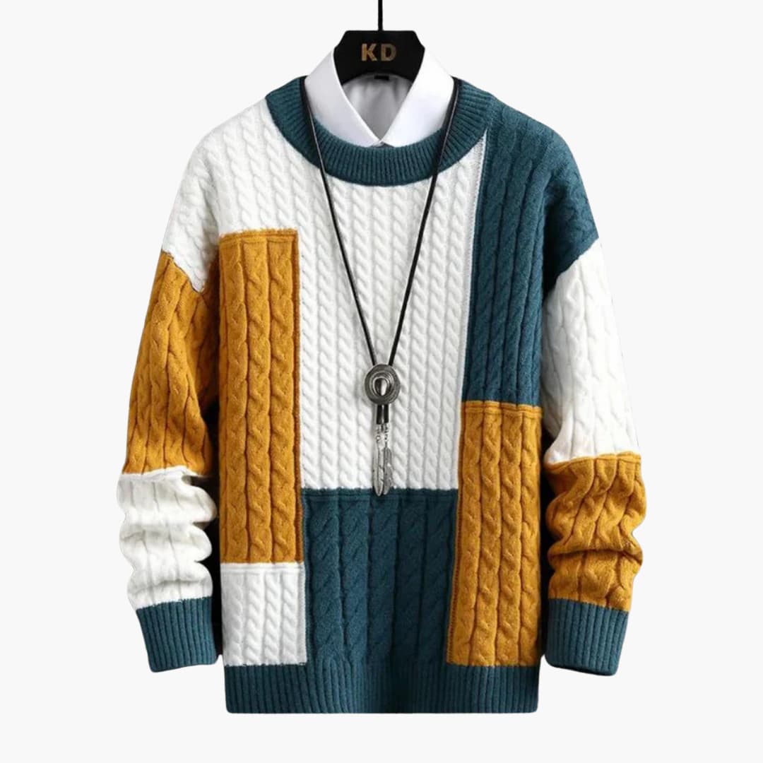 1-2025-09-15T102603.918.jpg Men's Sweater with Round Neck and Cable Pattern - Image 1