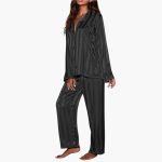 Women's Satin Pajama Set with Button Top and Stripe Design - Image 8