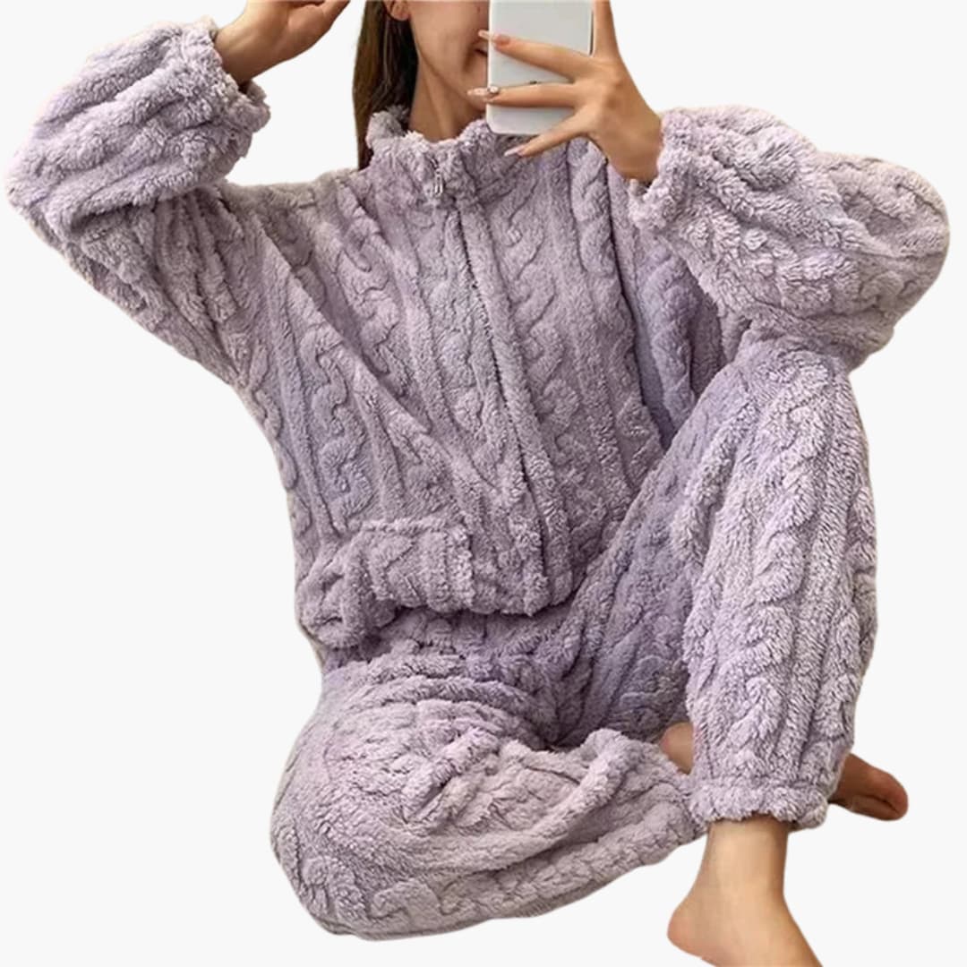 1-2025-09-16T132927.716.jpg Women's Fleece Pajama Set with Zipper Top and Long Pants - Image 1