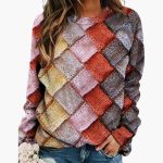 Women's Sweater with Colorful Patchwork and Round Neck - Image 2