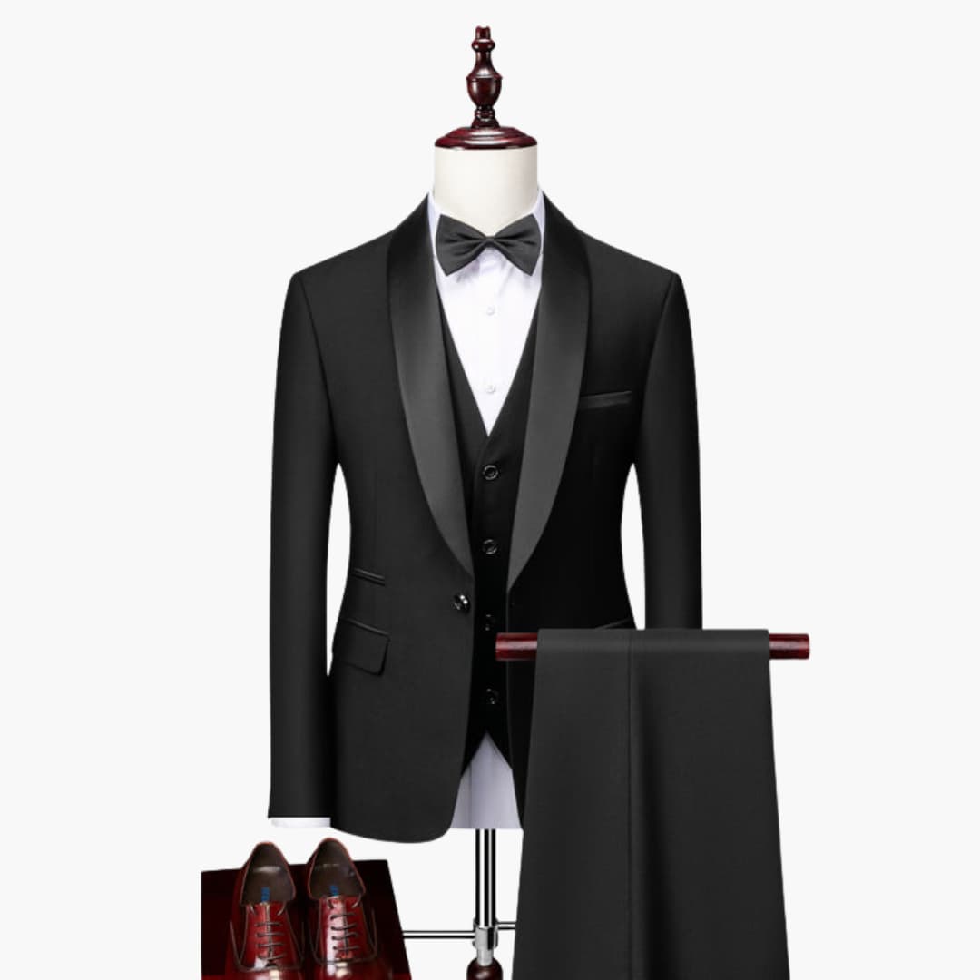 10_0162fbe0-4465-47a4-8ece-37e6da30e006.jpg Men's Three-Piece Suit with Red Accents and Shawl Collar - Image 1