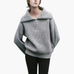 Women's Sweater with Zip Neck and Ribbed Surface - Image 12