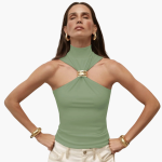 Chic High Neck Halter Top - for Women with Gold Accent - Image 10