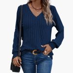 Women's V-Neck Sweater with Long Sleeves - Image 2