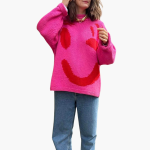 Knitted Sweater for Women - with Oversized Fit and Smiley Design - Image 10
