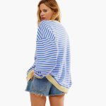 Women's Striped Oversized Sweatshirt – Casual Long Sleeve Pullover