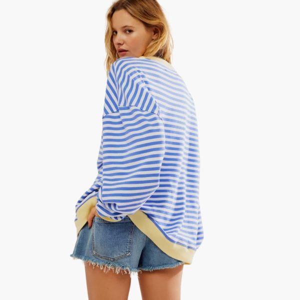 Women's Striped Oversized Sweatshirt – Casual Long Sleeve Pullover