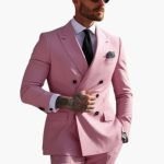 Men's Two-Piece Suit with Double-Breasted Jacket and Slim Fit Pants - Image 9