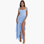 Ruffled Summer Dress for Women – Maxi Dress with High Slit - Image 10