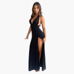 Maxi Dress with Slit & Halter Neck - Women's Evening Wear - Image 10