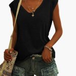 Women's V-Neck Top with Cap Sleeves and Stretch Material - Image 8