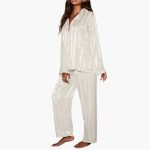 Women's Satin Pajama Set with Button Top and Stripe Design - Image 11