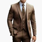 Three-Piece Men's Suit with Notched Lapels and Slim Fit Pants - Image 8