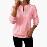 Women's pullover with zipper at the neckline and cable knit surface - Image 12