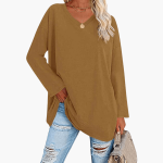 Women's Oversized V-Neck Long Sleeve Shirt – Comfortable & Casual - Image 11