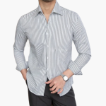Striped Men's Shirt with Contrast Collar and Buttoned Cuffs - Image 10