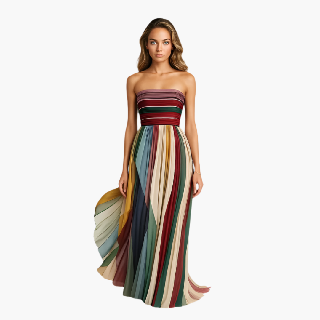 11_5db97bb7-6e89-4244-ae17-7873e0438333.png Maxi Dress for Women - Strapless, Colorful Striped & Elegant - Image 1