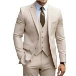 Three-Piece Men's Suit with Notched Lapels and Slim Fit Pants - Image 7