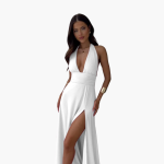 Maxi Dress with Slit & Halter Neck - Women's Evening Wear - Image 12