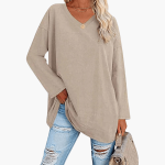 Women's Oversized V-Neck Long Sleeve Shirt – Comfortable & Casual - Image 12