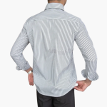 Striped Men's Shirt with Contrast Collar and Buttoned Cuffs - Image 11