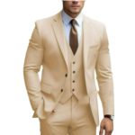 Three-Piece Men's Suit with Notched Lapels and Slim Fit Pants - Image 6
