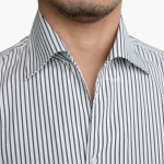 Striped Men's Shirt with Contrast Collar and Buttoned Cuffs - Image 12
