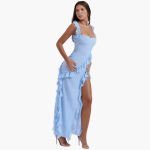 Ruffled Summer Dress for Women – Maxi Dress with High Slit - Image 13