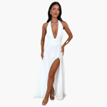 Maxi Dress with Slit & Halter Neck - Women's Evening Wear - Image 13