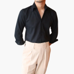 Striped Men's Shirt with Contrast Collar and Buttoned Cuffs - Image 13