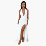 Maxi Dress with Slit & Halter Neck - Women's Evening Wear - Image 14