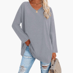 Women's Oversized V-Neck Long Sleeve Shirt – Comfortable & Casual - Image 14