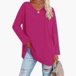 Women's Oversized V-Neck Long Sleeve Shirt – Comfortable & Casual - Image 15