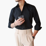 Striped Men's Shirt with Contrast Collar and Buttoned Cuffs - Image 14