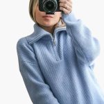 Women's Sweater with Zip Neck and Ribbed Surface - Image 5