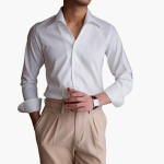 Striped Men's Shirt with Contrast Collar and Buttoned Cuffs - Image 16