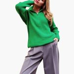 Women's Sweater with Zip Neck and Ribbed Surface - Image 6