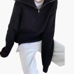 Women's Sweater with Zip Neck and Ribbed Surface - Image 8