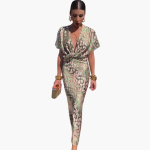 Women's Ankle-Length Dress with V-Neck and Knotted Front Detail