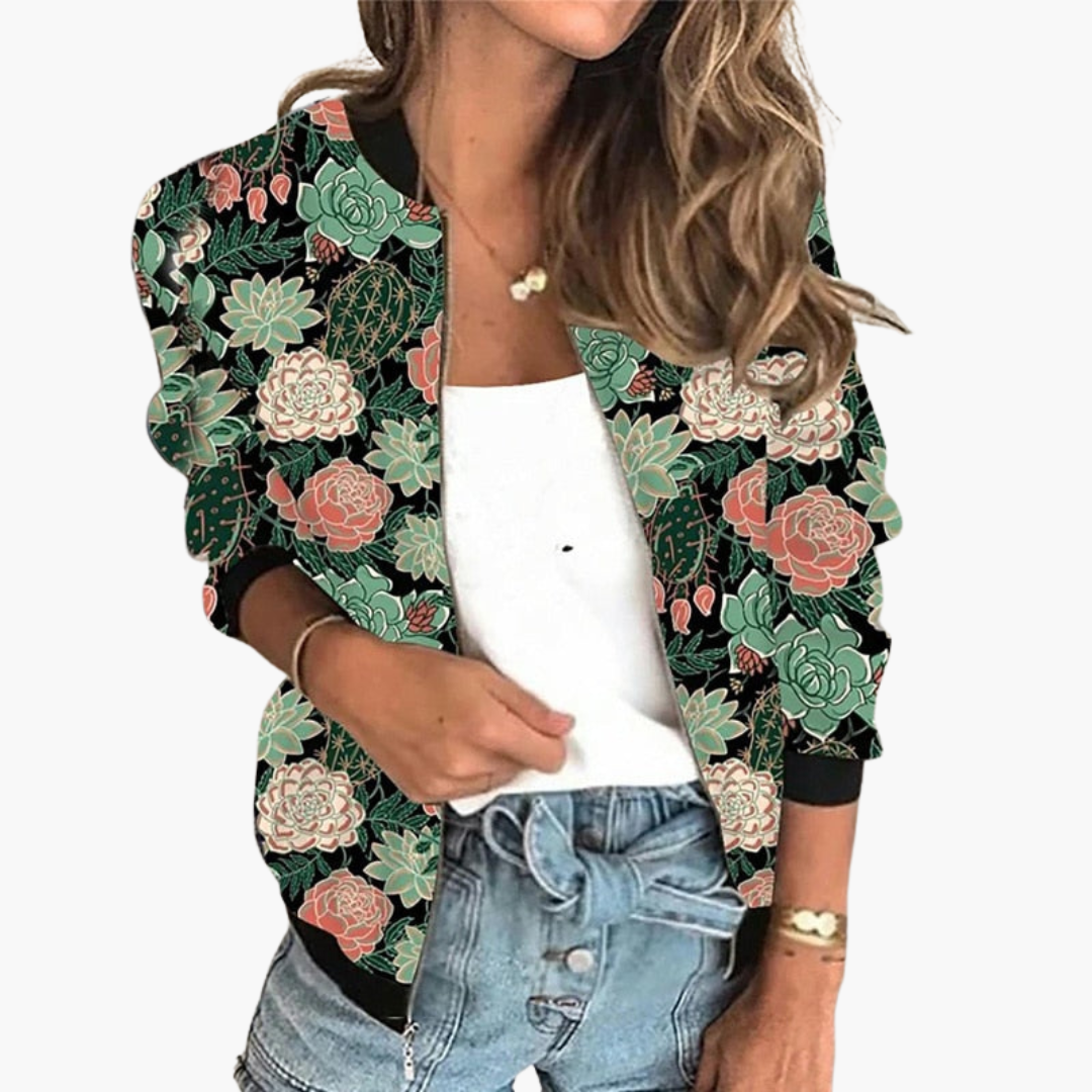 1_05fd2ce0-af0f-40c6-a211-5952e7fd4b4b.png Bomber Jacket for Women - Lightweight & Stylish with Floral Pattern - Image 1