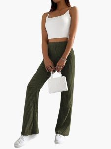 Wide High Waist Knit Pants for Women – Comfortable Lounge Fit