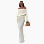 Women's Off-Shoulder - Knit Maxi Dress for Elegant Occasions