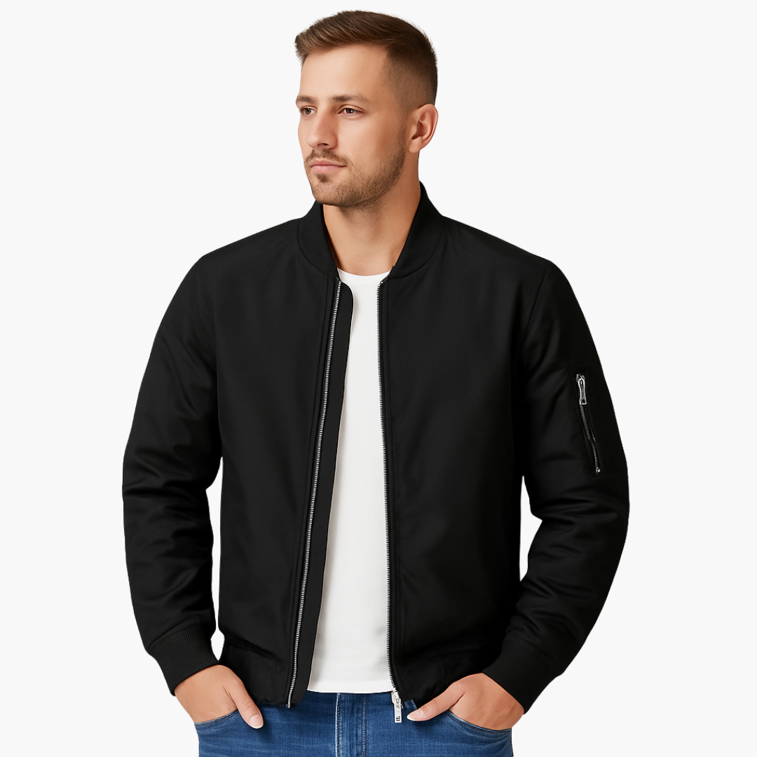 1_089bc479-017f-4487-bfd6-434fa0464e8a.png Men's Bomber Jacket with Piped Pockets and Zip Sleeve Pocket - Image 1