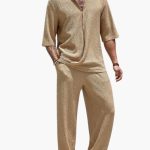 Men's Summer Set with Short Sleeve Shirt and Elastic Pants