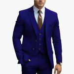 Three-Piece Men's Suit with Notched Lapels and Slim Fit Pants - Image 4