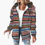 Women’s Hooded Cardigan with Striped Knit - Image 5